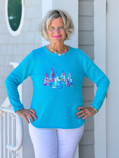 BEACH CLUB AQUA SAILBOAT SWEATER