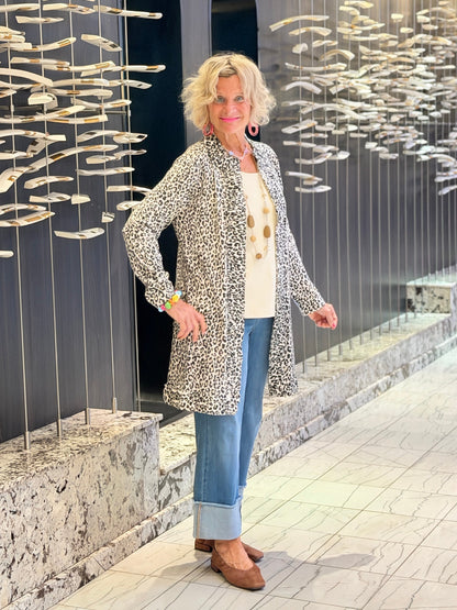 LULU-B CHEETAH WINTER WHITE ROUGED CARDIGAN
