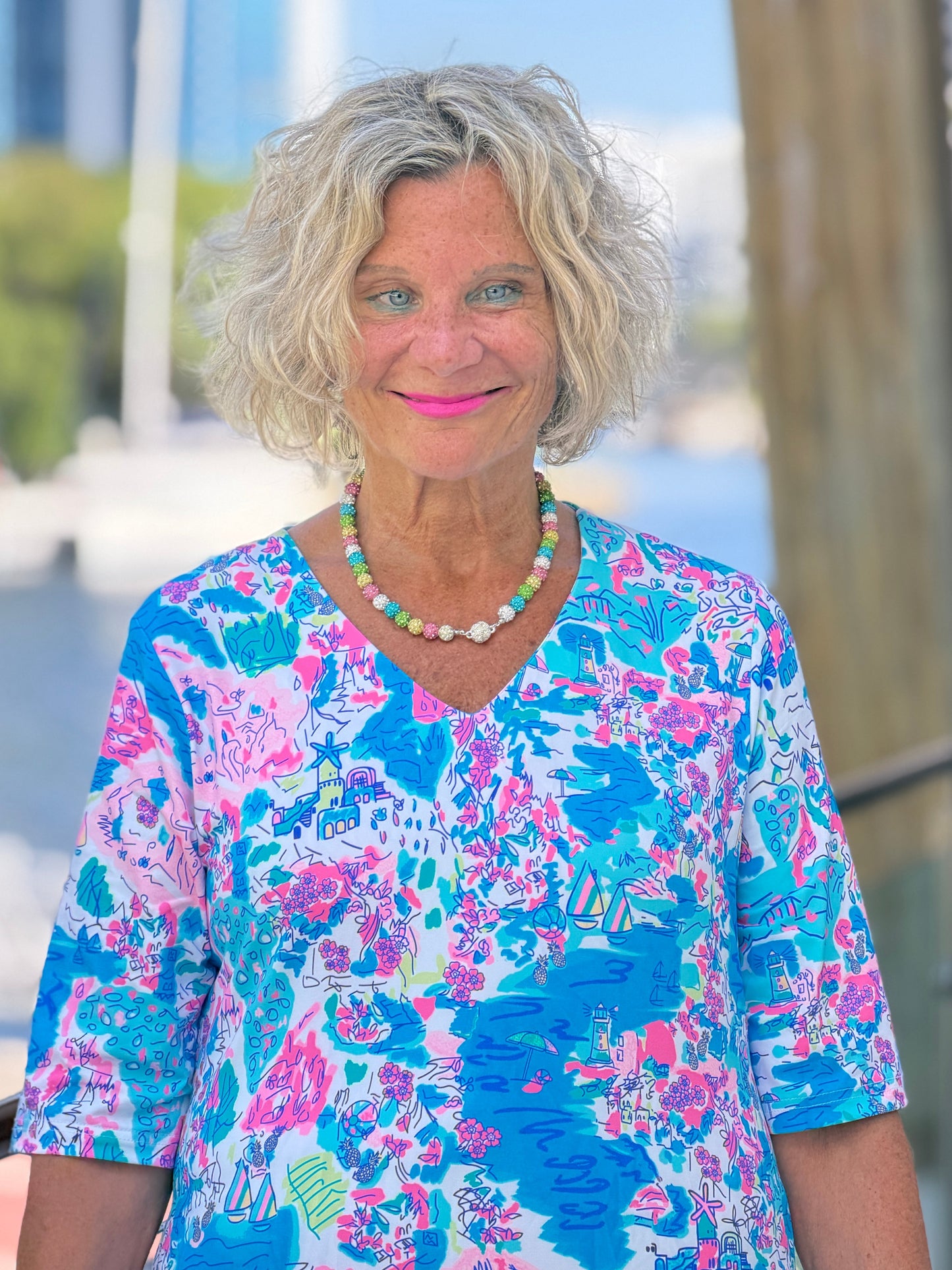 LULU B PALM BEACH SPLASH ELBOW DRESS