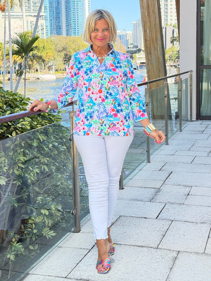 LULU B PARADISE GARDEN COLLAR SLEEVE TOP