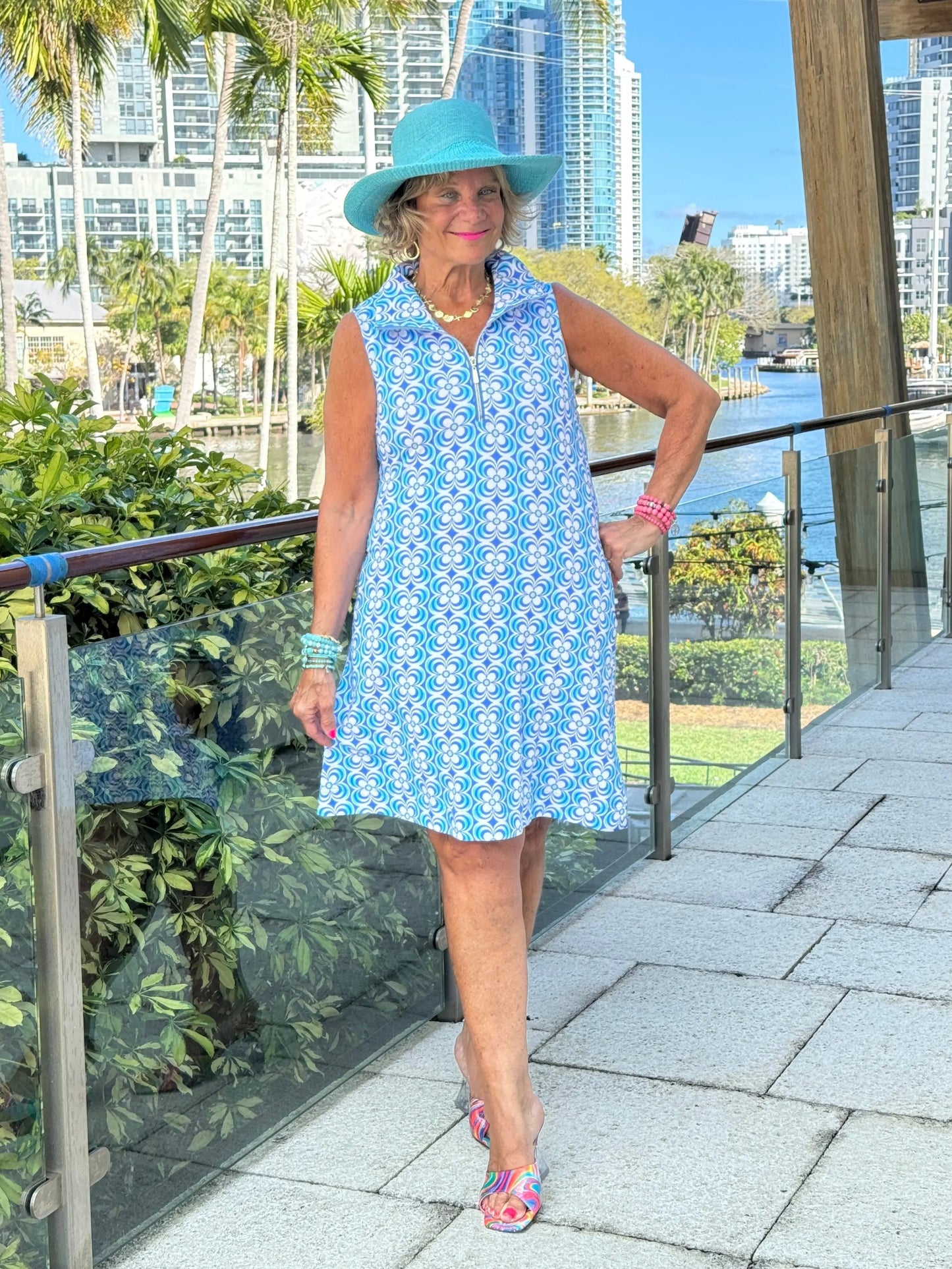 LULU B COASTAL BLOOM ZIPPER SWING DRESS