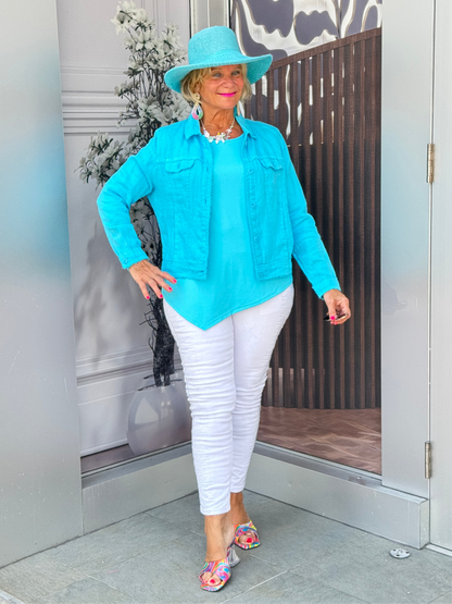 LULU B AQUA LINEN JACKET
