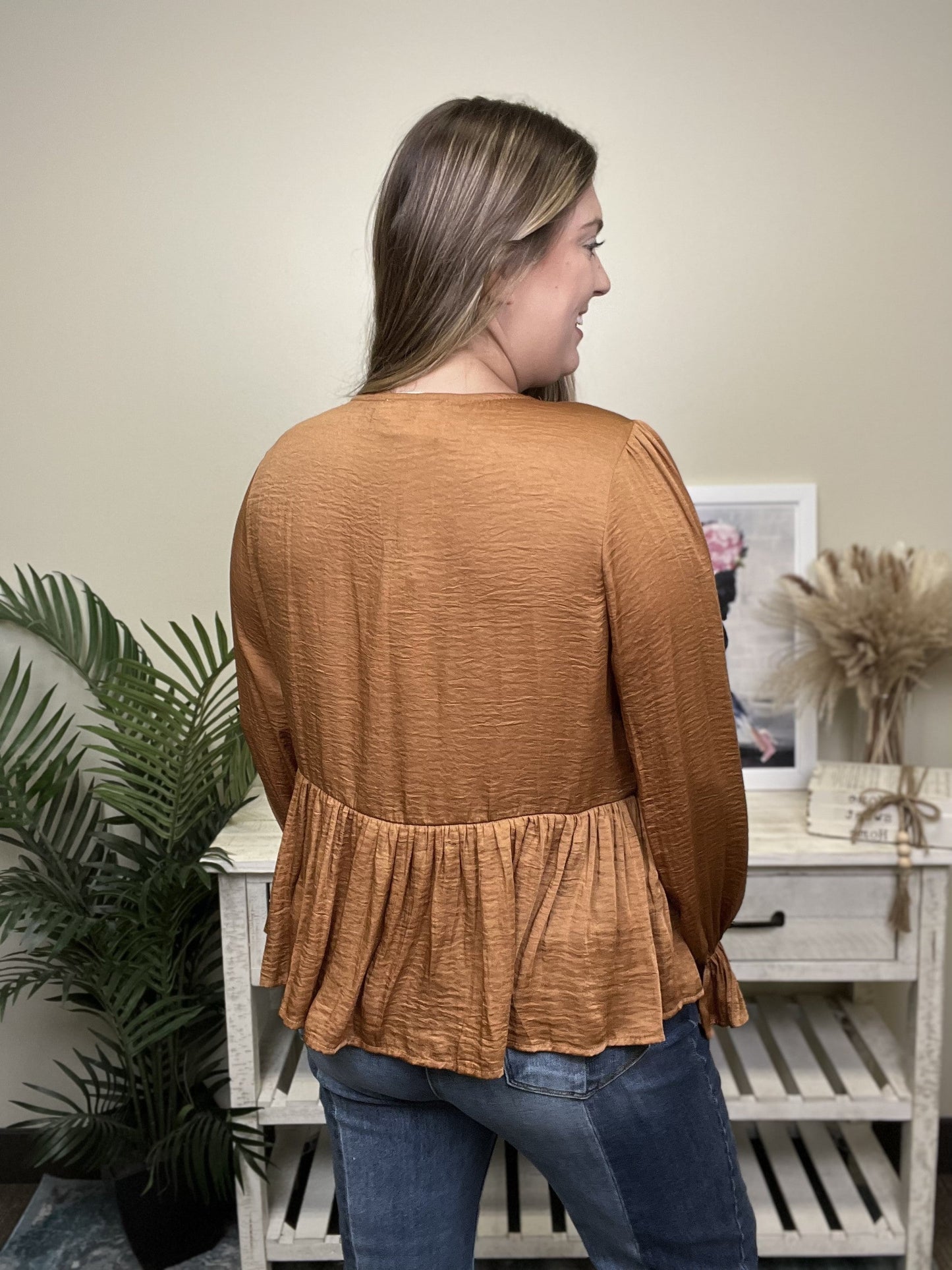 Photoshoot Women's Ruffle Peplum Long Sleeve Top