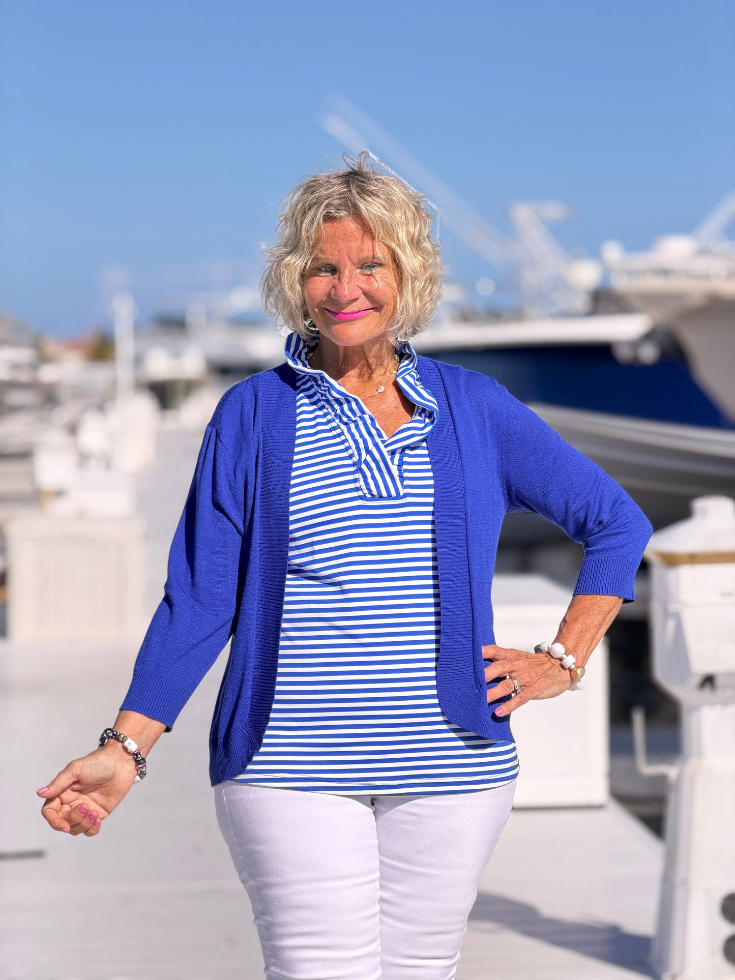 HARBOR BLUE SLEEVELESSS RUFFLE
