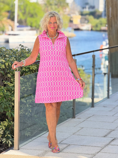 LULU B PALM BEACH LATTICE HALF ZIPPER DRESS