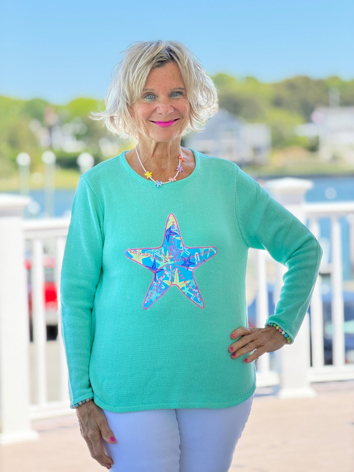 BEACH CLUB SEAFOAM STARFISH SWEATER