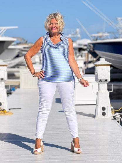 HARBOR BLUE SLEEVELESSS RUFFLE