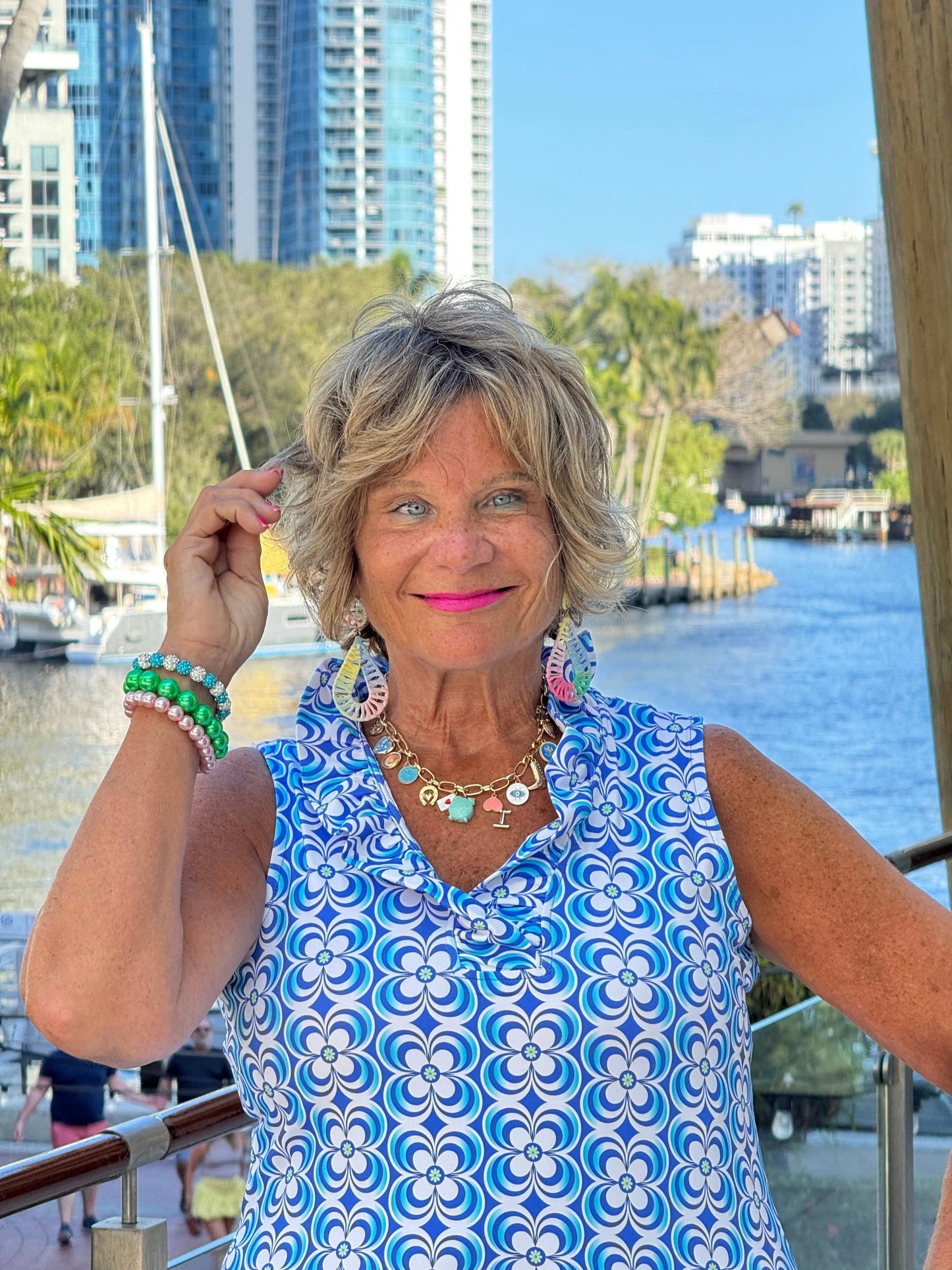 LULU B COASTAL BLOOM SLEEVELESS RUFFLE TOP