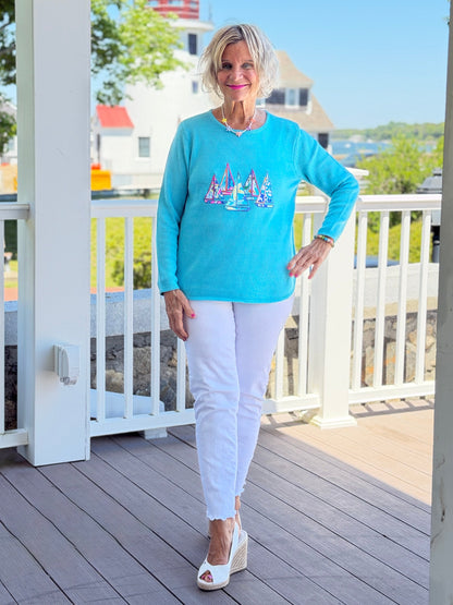 BEACH CLUB AQUA SAILBOAT SWEATER