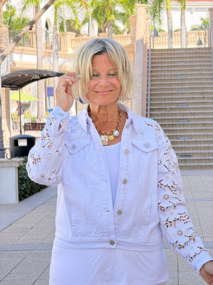 Floral Embroidered Twill Jean Jacket