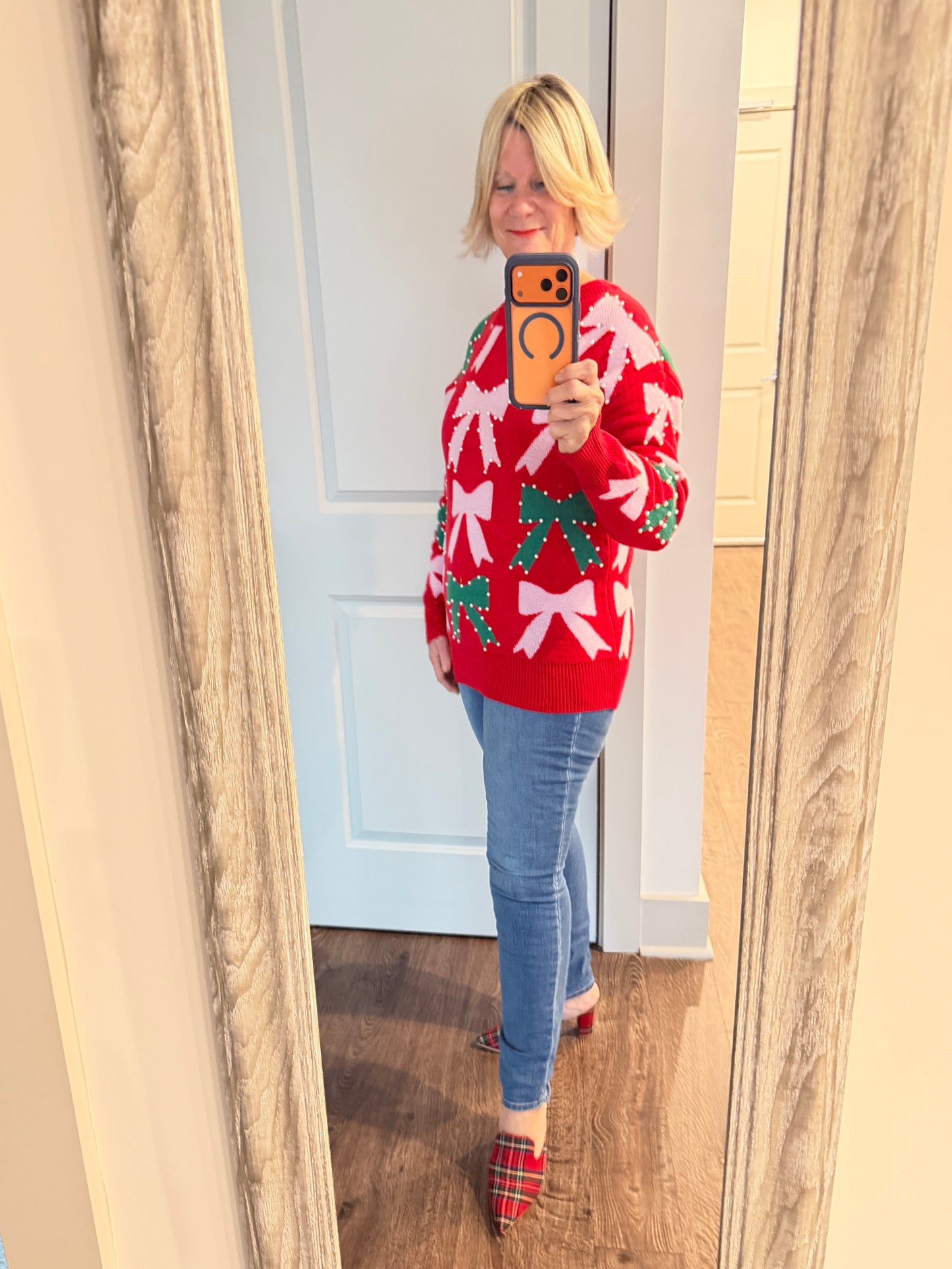 Bow Pearl Christmas Sweater