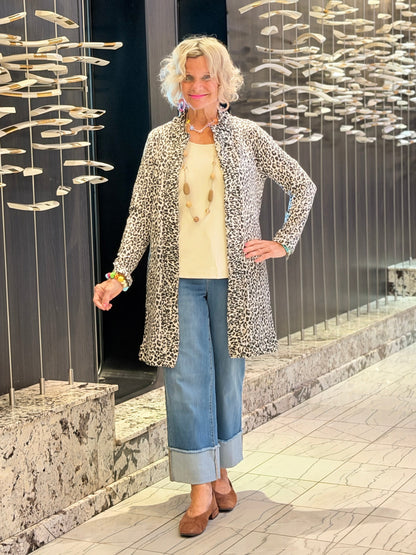 LULU-B CHEETAH WINTER WHITE ROUGED CARDIGAN