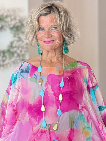 Aqua Petals Watercolor Necklace
