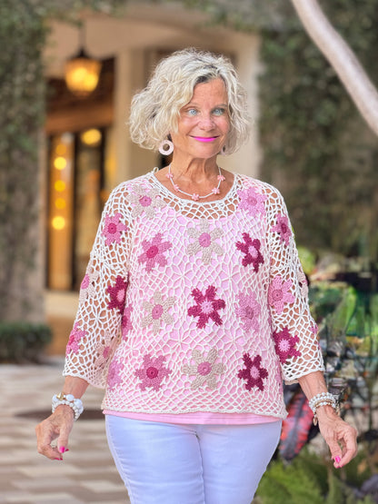 Floral Hand-Crochet Top - Carnation