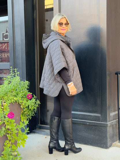 GRAY QUILTED SNAP JACKET
