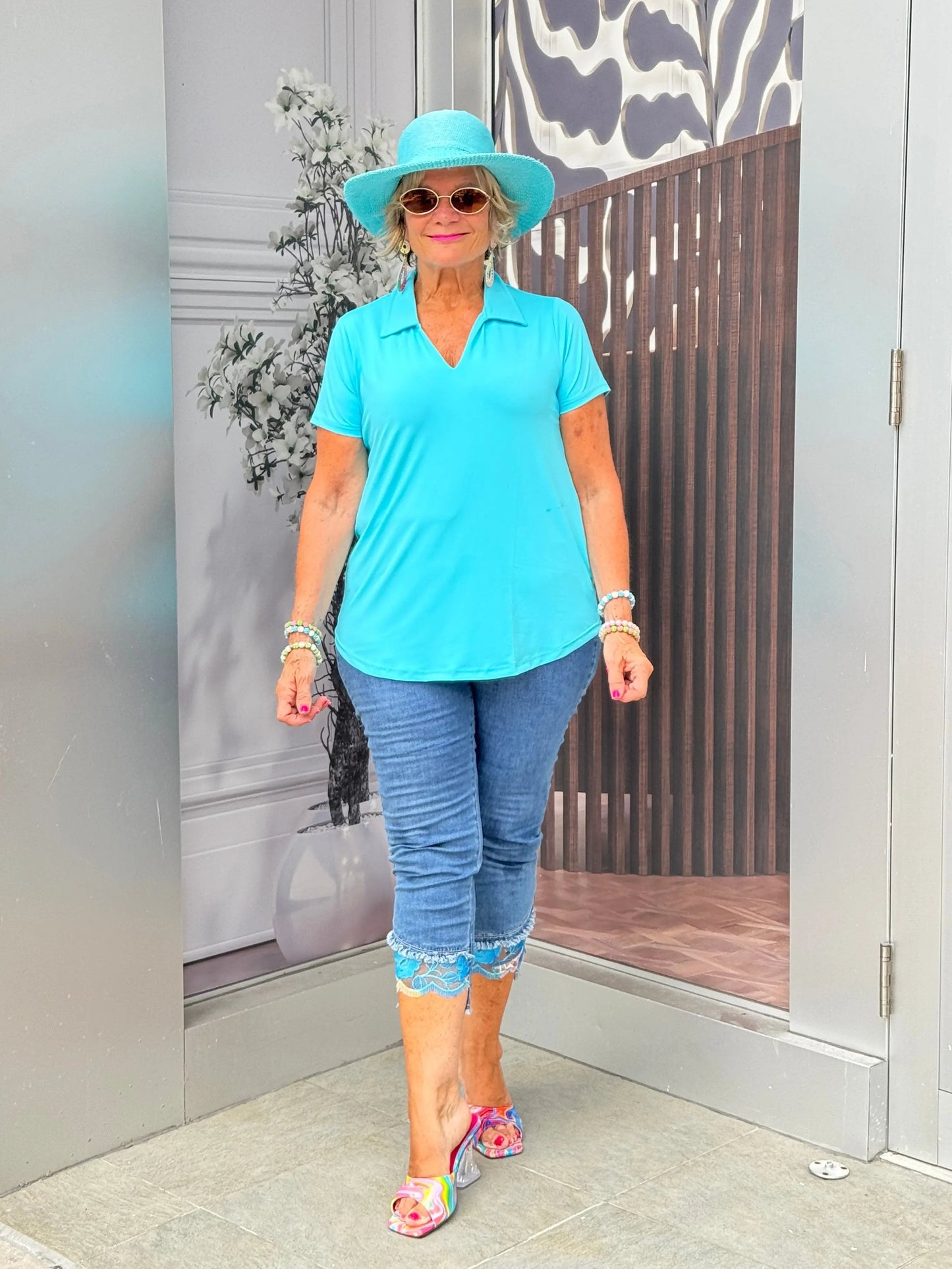 LULU-B AQUA SHORT SLEEVE COLLAR
