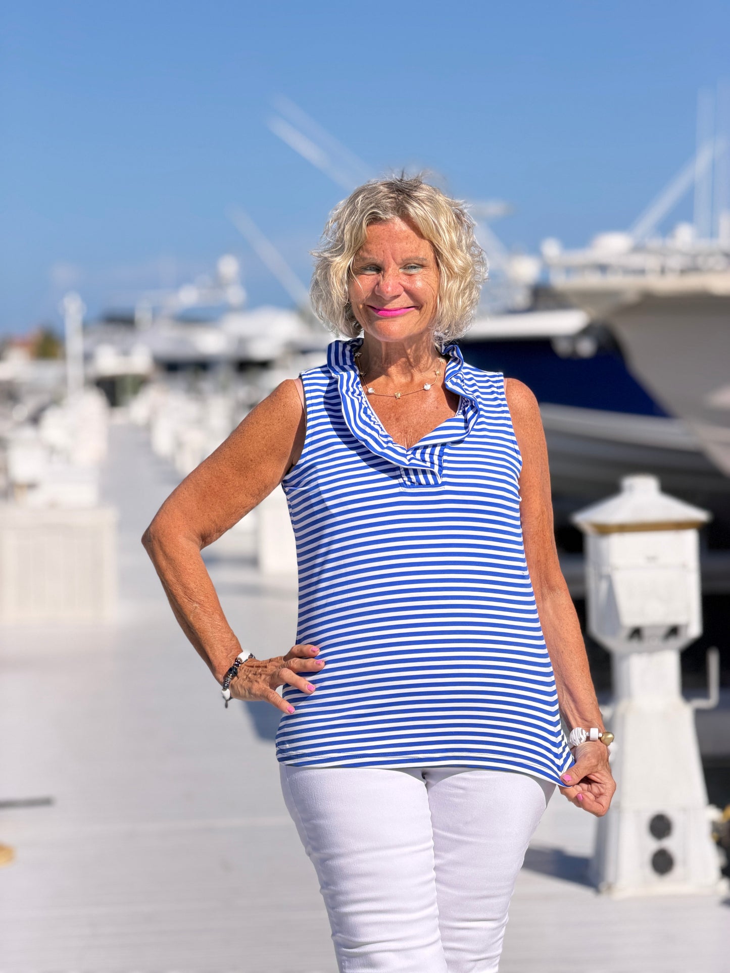 HARBOR BLUE SLEEVELESSS RUFFLE