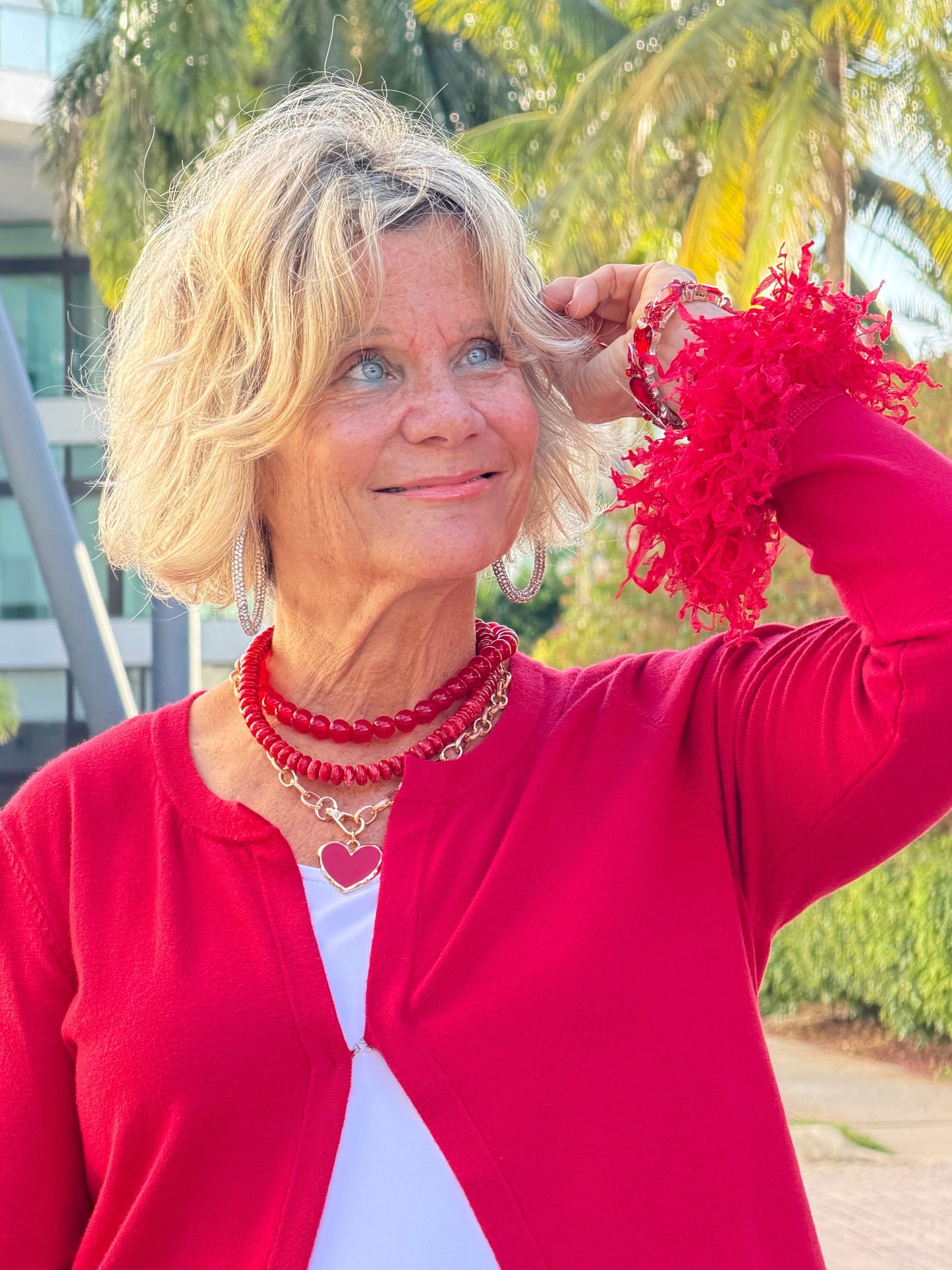 LULU B RED FRINGE CASHMERE SWEATER
