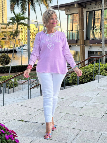 LULU-B LILAC ALL YOU NEED CREW NECK SWEATER