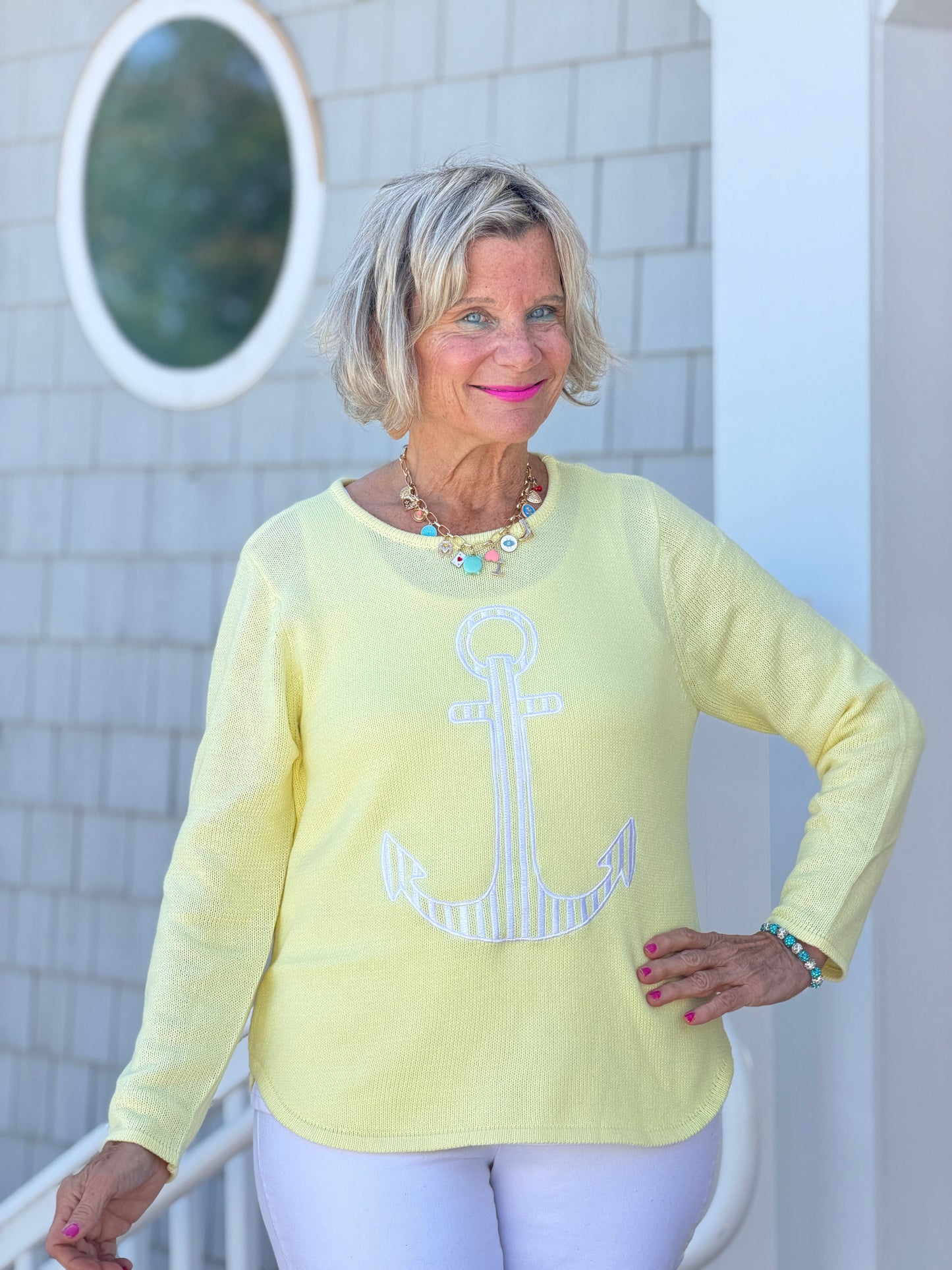 DOCKSIDE NAUTICAL YELLOW STRIPE ANCHOR