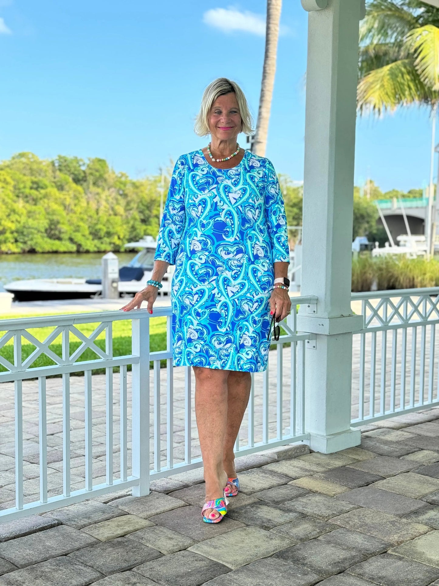 BLUE DREAMING HEARTS SLEEVE DRESS