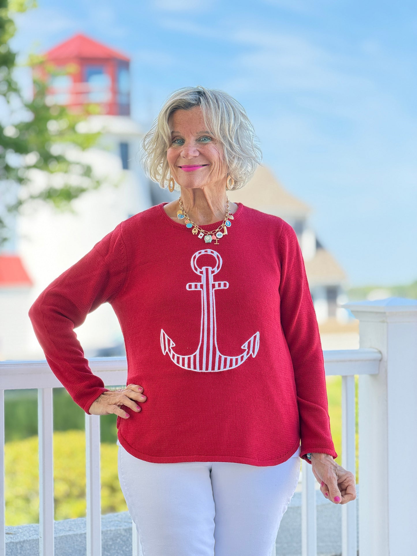 DOCKSIDE RED NAUTICAL STRIPE ANCHOR