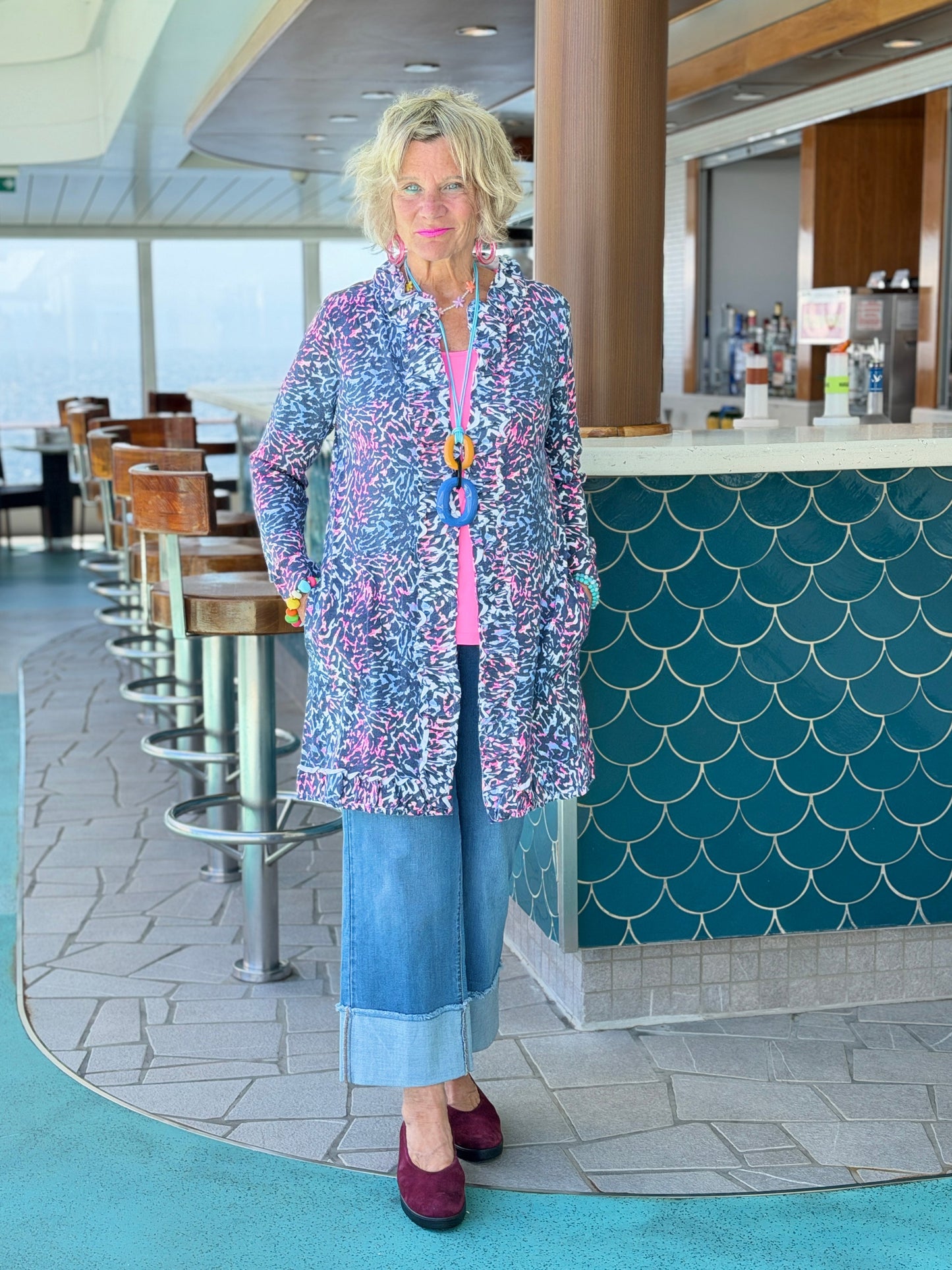 LULU-B SHADES OF ROYAL ROUGED CARDIGAN
