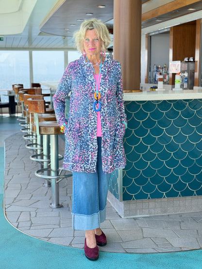 LULU-B SHADES OF ROYAL ROUGED CARDIGAN