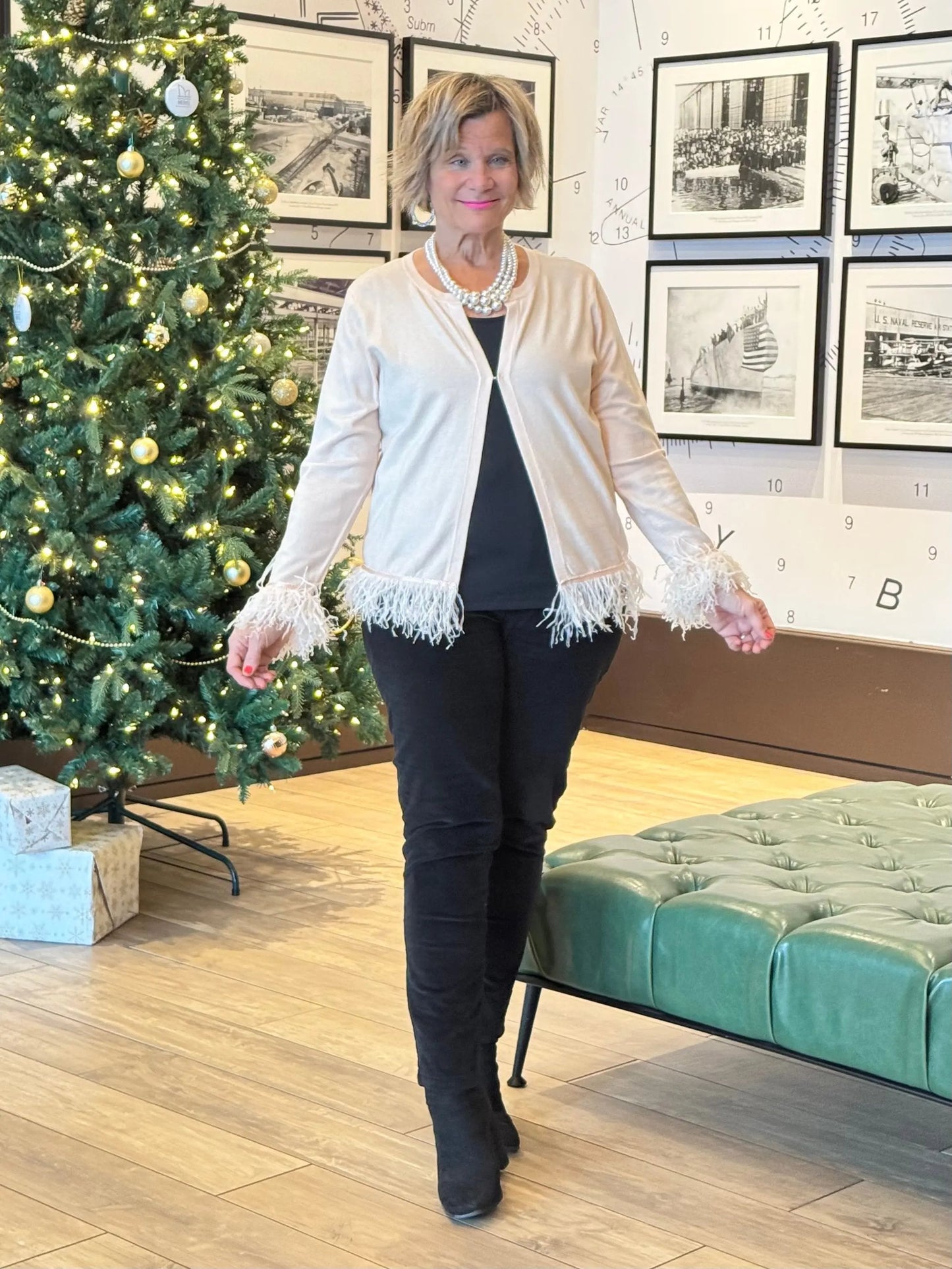 LULU-B BLUSH CASHMERE FRINGE CARDIGAN