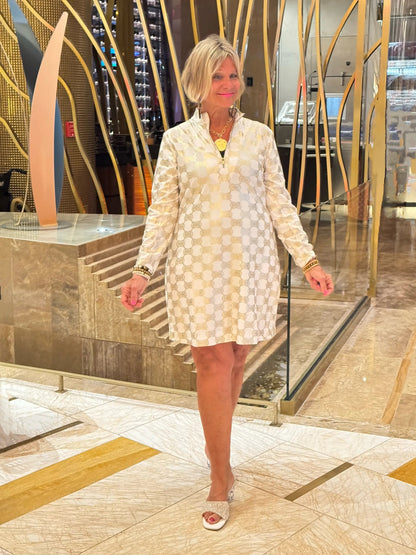 LULU-B GOLD AND WHITE HALF ZIPPER DRESS