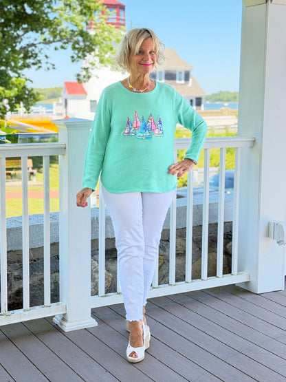 BEACH CLUB  SEAFOAM SAILBOAT SWEATER