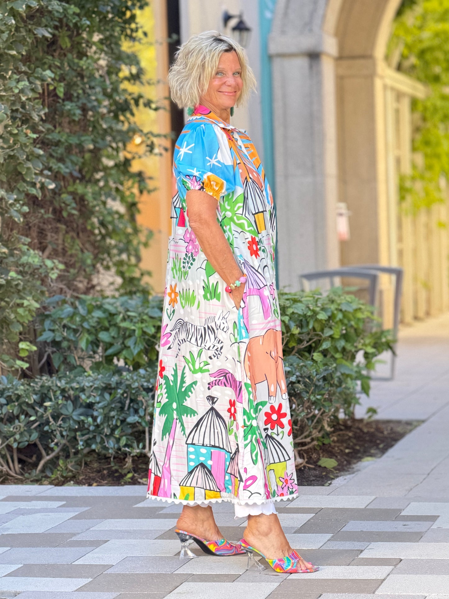 Graphic Print Button-Down Maxi Dress