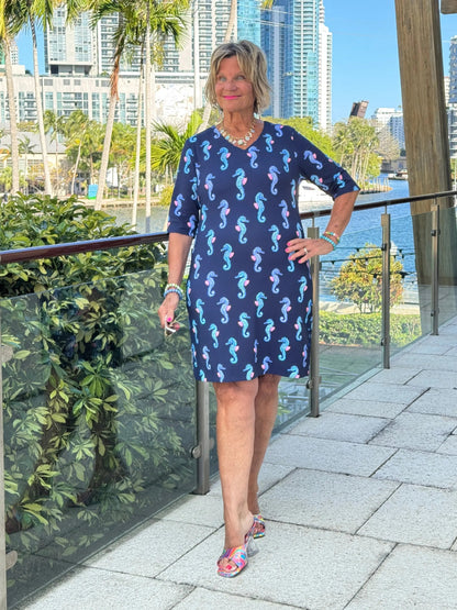 LULU B MIDNIGHT REEF ELBOW SLEEVE DRESS