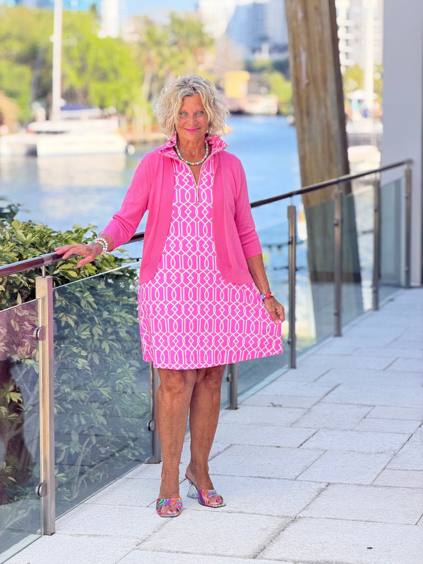 LULU B PALM BEACH LATTICE HALF ZIPPER DRESS