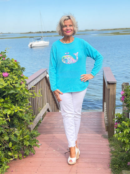 BEACH CLUB AQUA WHALE SWEATER