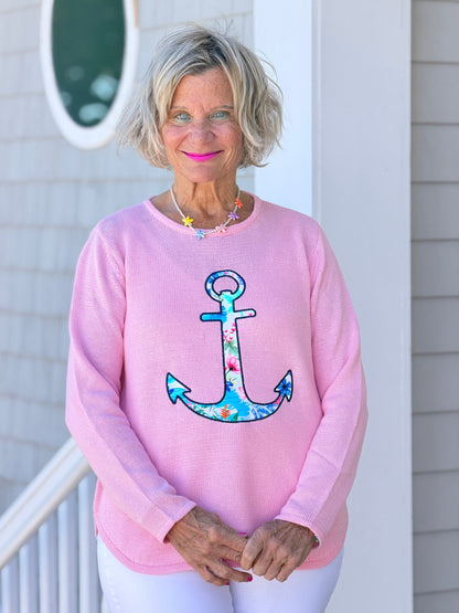 BEACH CLUB PINK ANCHOR SWEATER