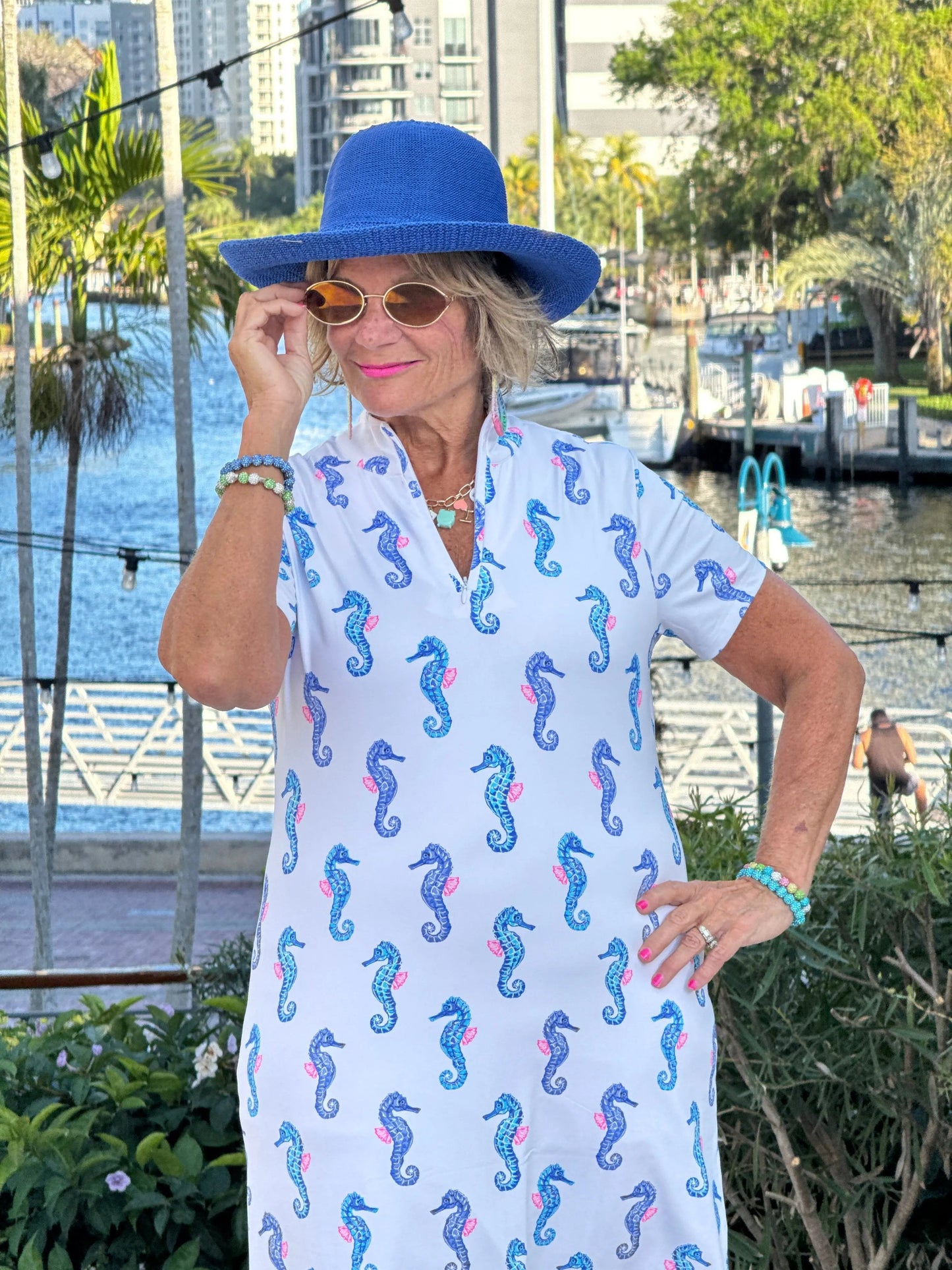 LULU B SHORELINE CHARM HALF ZIPPER SHORT SLEEVE DRESS