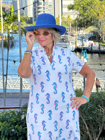 LULU B SHORELINE CHARM HALF ZIPPER SHORT SLEEVE DRESS