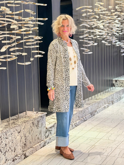 LULU-B CHEETAH WINTER WHITE ROUGED CARDIGAN