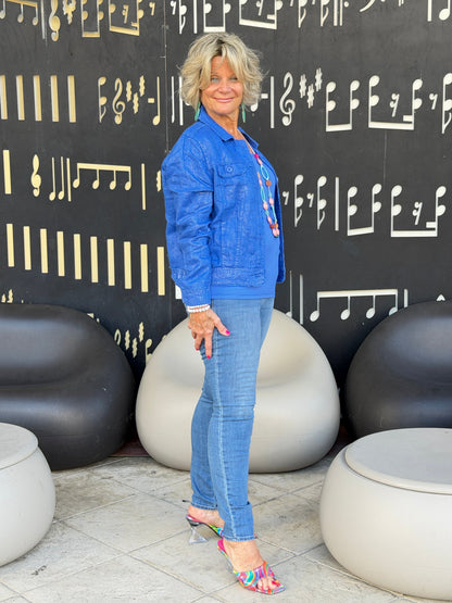 Lulu B Metallic Cobalt Linen Jacket