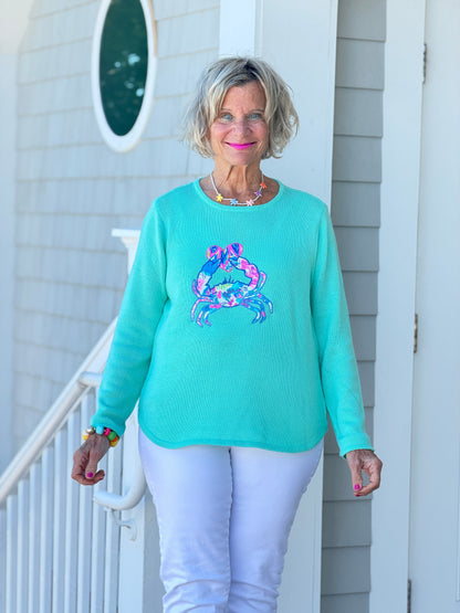 BEACH CLUB SEAFOAM CRAB SWEATER