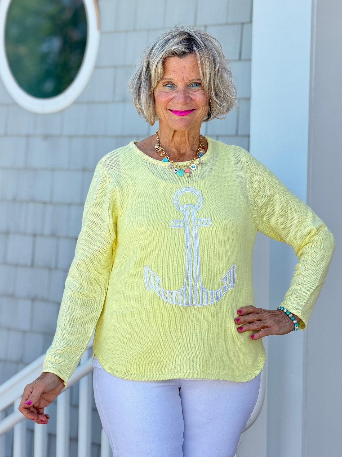 DOCKSIDE NAUTICAL YELLOW STRIPE ANCHOR