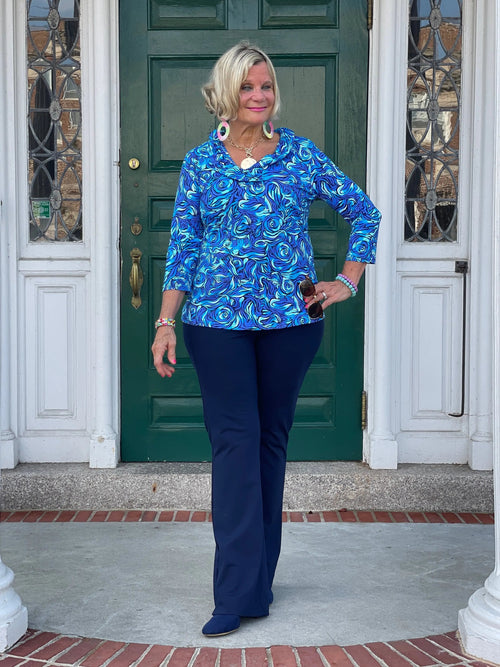 FANTASTIA BLUE RUFFLE SLEEVE TOP