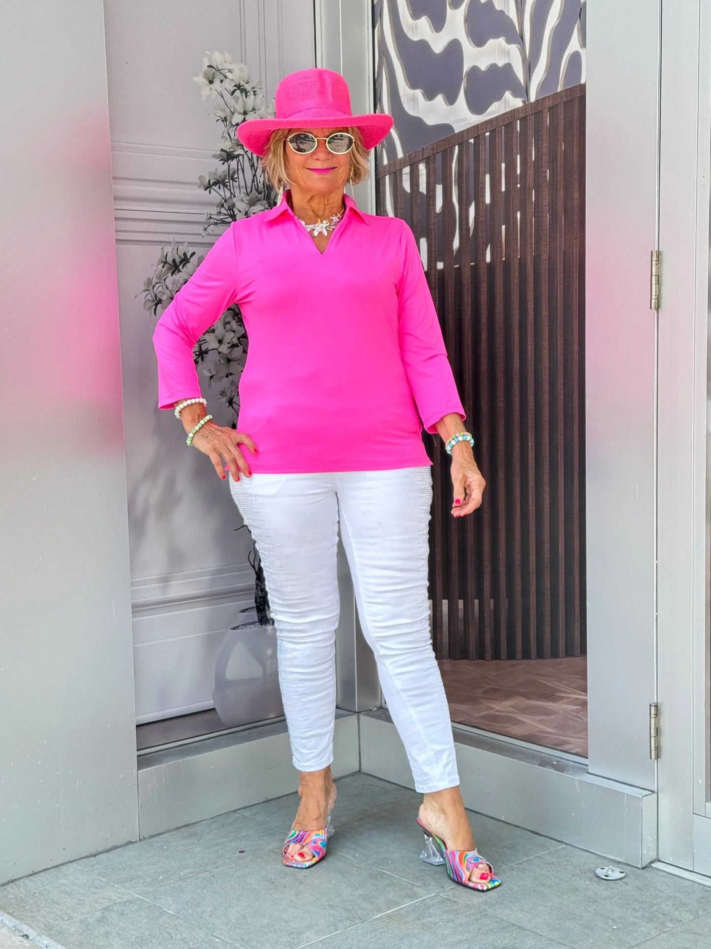 LULU-B HOT PINK SLEEVE  COLLAR NECK