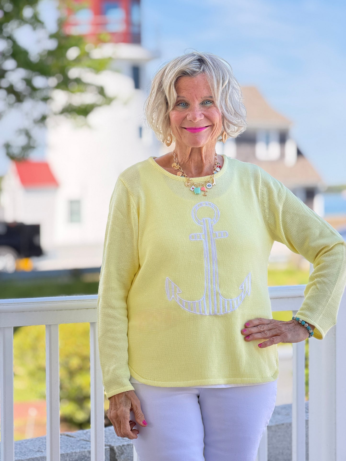 DOCKSIDE NAUTICAL YELLOW STRIPE ANCHOR