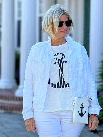 LULU-B WHITE ANCHOR SWEATER