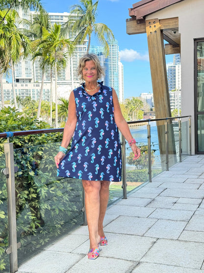 LULU B MIDNIGHT REEF RUFFLE DRESS