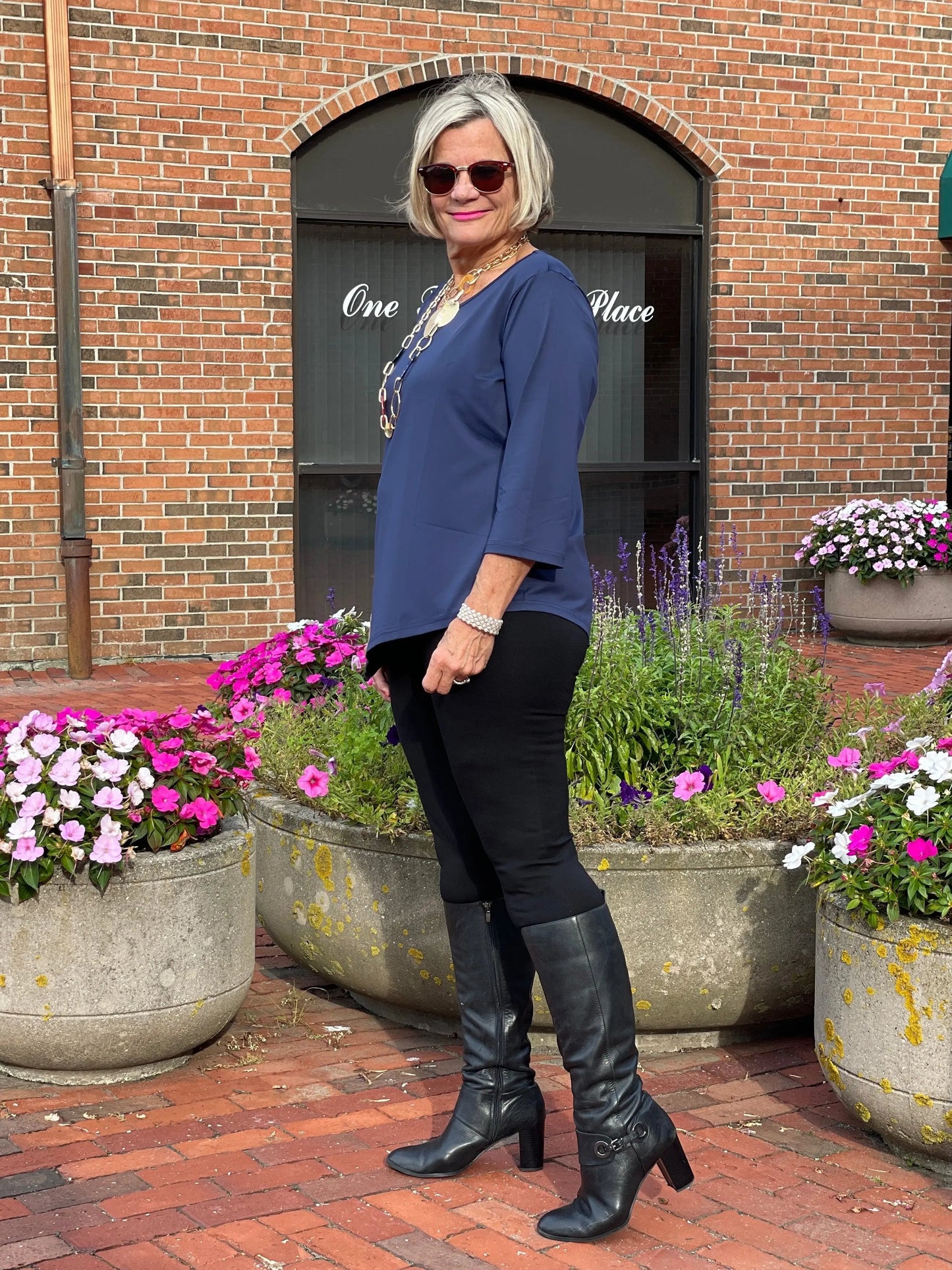 LULU-B NAVY SOLID ASYMMETRIC TOP