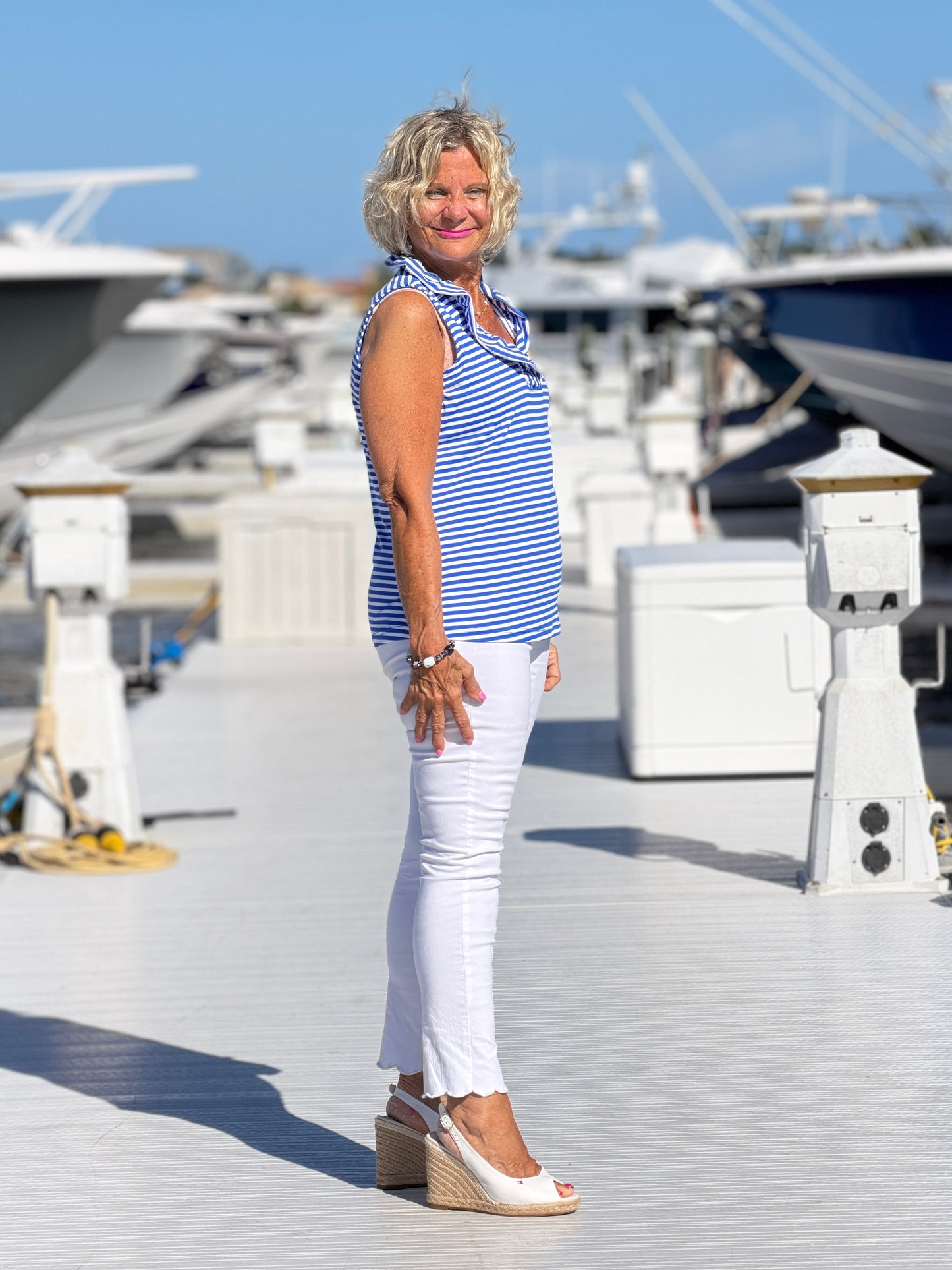 HARBOR BLUE SLEEVELESSS RUFFLE