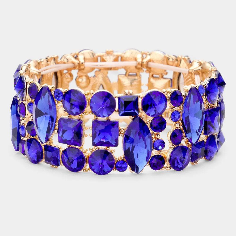 GEOMETRIC STONE CLUSTER EVENING STRETCH BRACELET